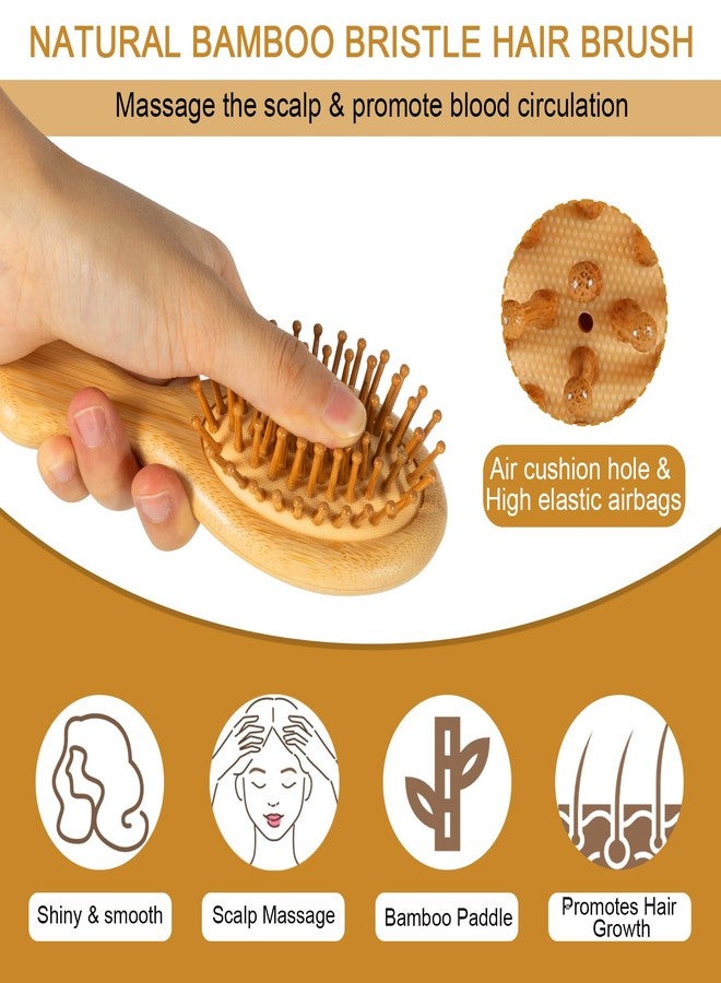 SIMPOR 2PCS Bamboo Hair Brush Wood Travel Brush Mini Hairbrush For Women Massage Scalp Natural Paddle Pocket Bamboo Handle Wood Bristle Detangling Brush for Hair Growth for All Hair Types - Image 3